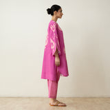 Peppy Paisley Asymmetric Cotton Slub Salwar Set - Dusty Pink