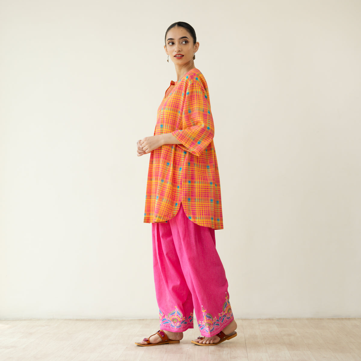 Tutti Frutti Embroidered Elevated Cotton Slub Coord Set - Multicolour