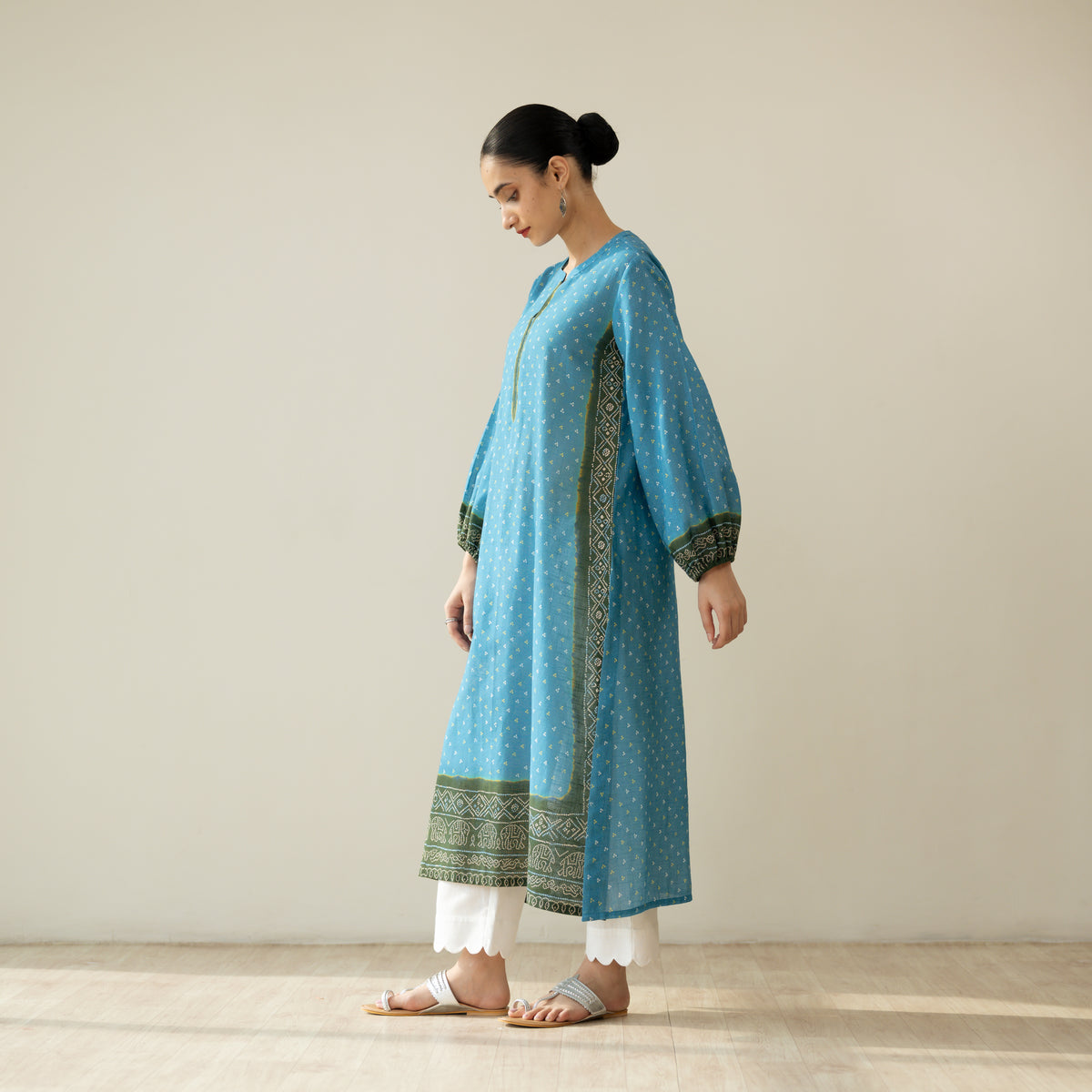 Tikhi Imli Slub Cotton Slub Cotton Kurta - Blue & Heena