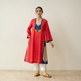 Prism Statement Cotton Slub Kurta - Tomato Red