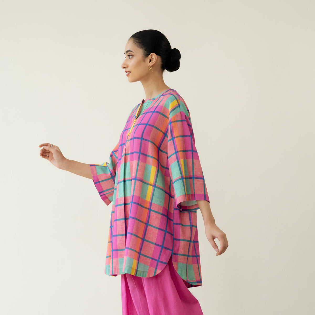 Bubblegum Embroidered Elevated Cotton Slub Tunic - Multicolour