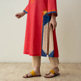 Prism Statement Cotton Slub Kurta - Tomato Red