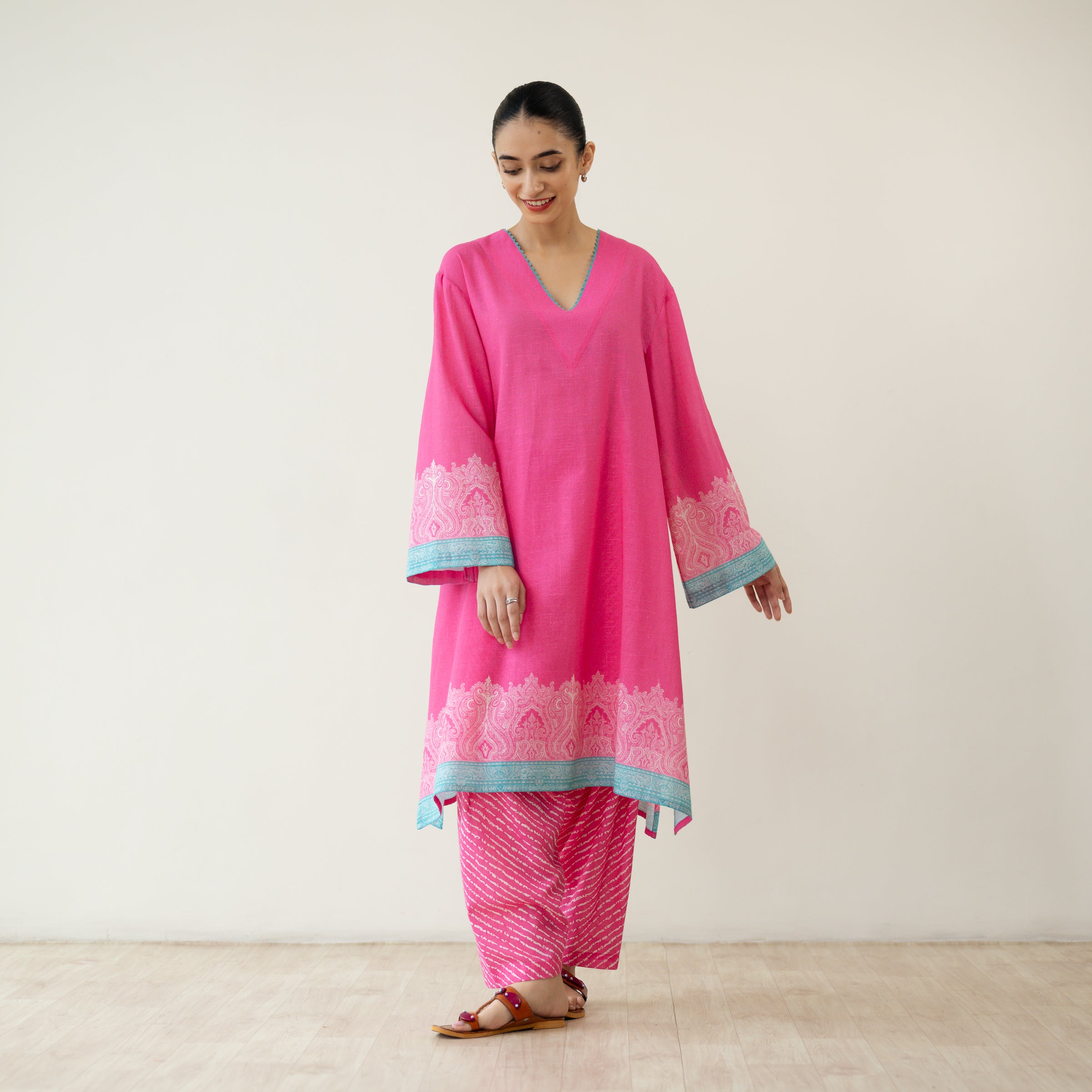 Mastani Elevated Cotton Slub Salwar Set - Bubblegum Pink