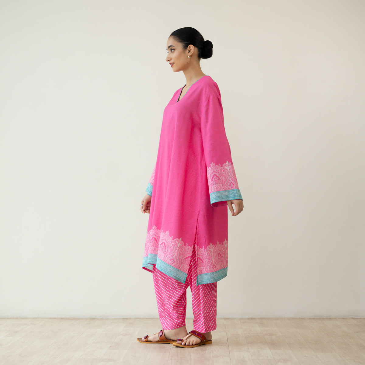 Mastani Elevated Cotton Slub Salwar Set - Bubblegum Pink