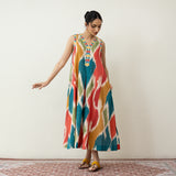 Aura Embroidered Cotton Slub Dress - Muticolour Beige