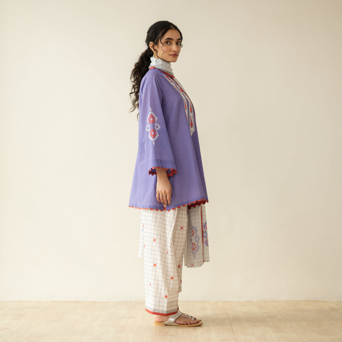 Dot & Dash Mulmul Farshi Set - Lilac Bloom