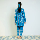 Layla Electric Blue Cotton Co-ord Set with Churidar Sleeve