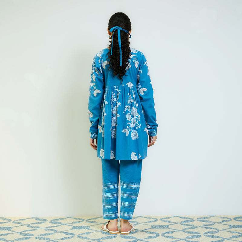 Layla Electric Blue Cotton Co-ord Set with Churidar Sleeve