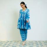 Layla Electric Blue Cotton Co-ord Set with Churidar Sleeve