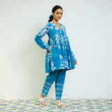 Layla Electric Blue Cotton Co-ord Set with Churidar Sleeve