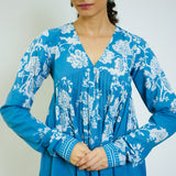 Layla Electric Blue Cotton Co-ord Set with Churidar Sleeve
