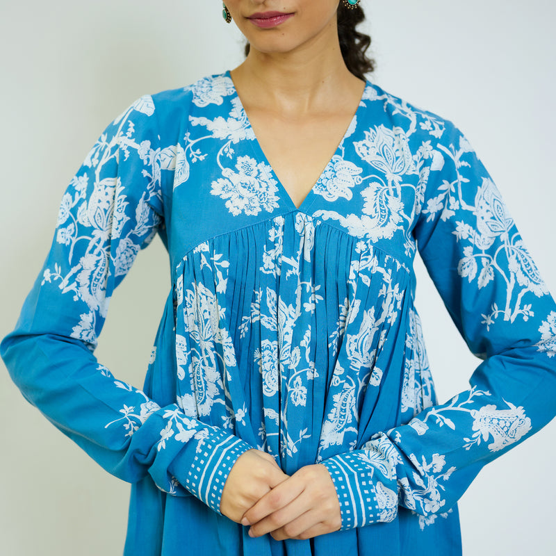 Layla Electric Blue Cotton Co-ord Set with Churidar Sleeve