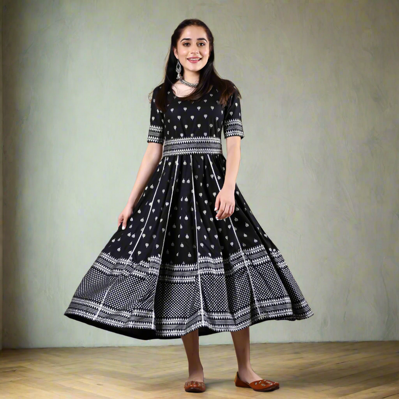 Black Polka Dress with Gota Work
