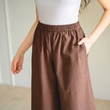 High Waist Elasticated Cotton Culottes - Choco Brown
