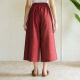 High Waist Elasticated Cotton Culottes - Maroon