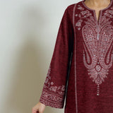 Nura Hand Embroidered Woollen Long Kurta - Maroon
