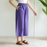 High Waist Elasticated Cotton Culottes - Violet