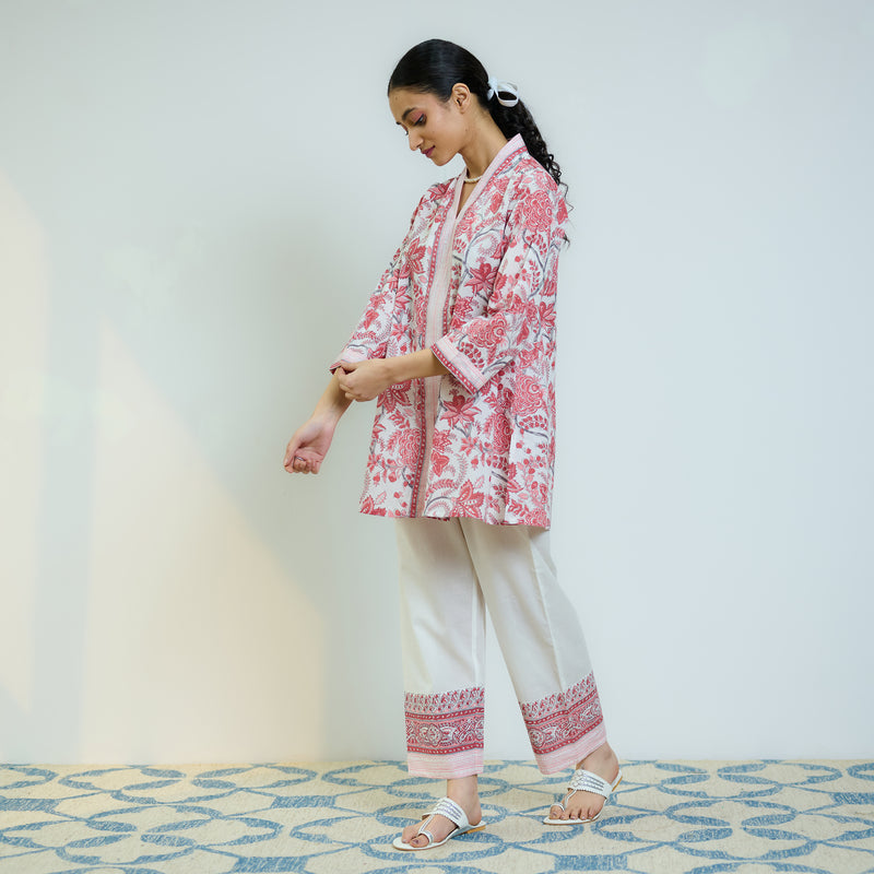 Peach Red Sanganeri Printed Cotton Co-ord Set