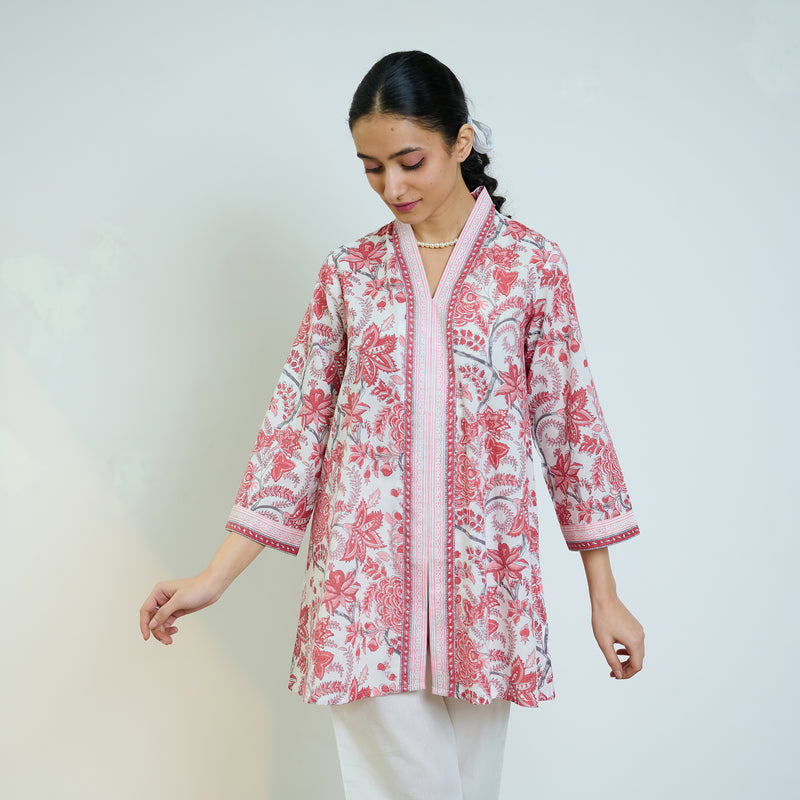 Peach Red Sanganeri Printed Cotton Co-ord Set