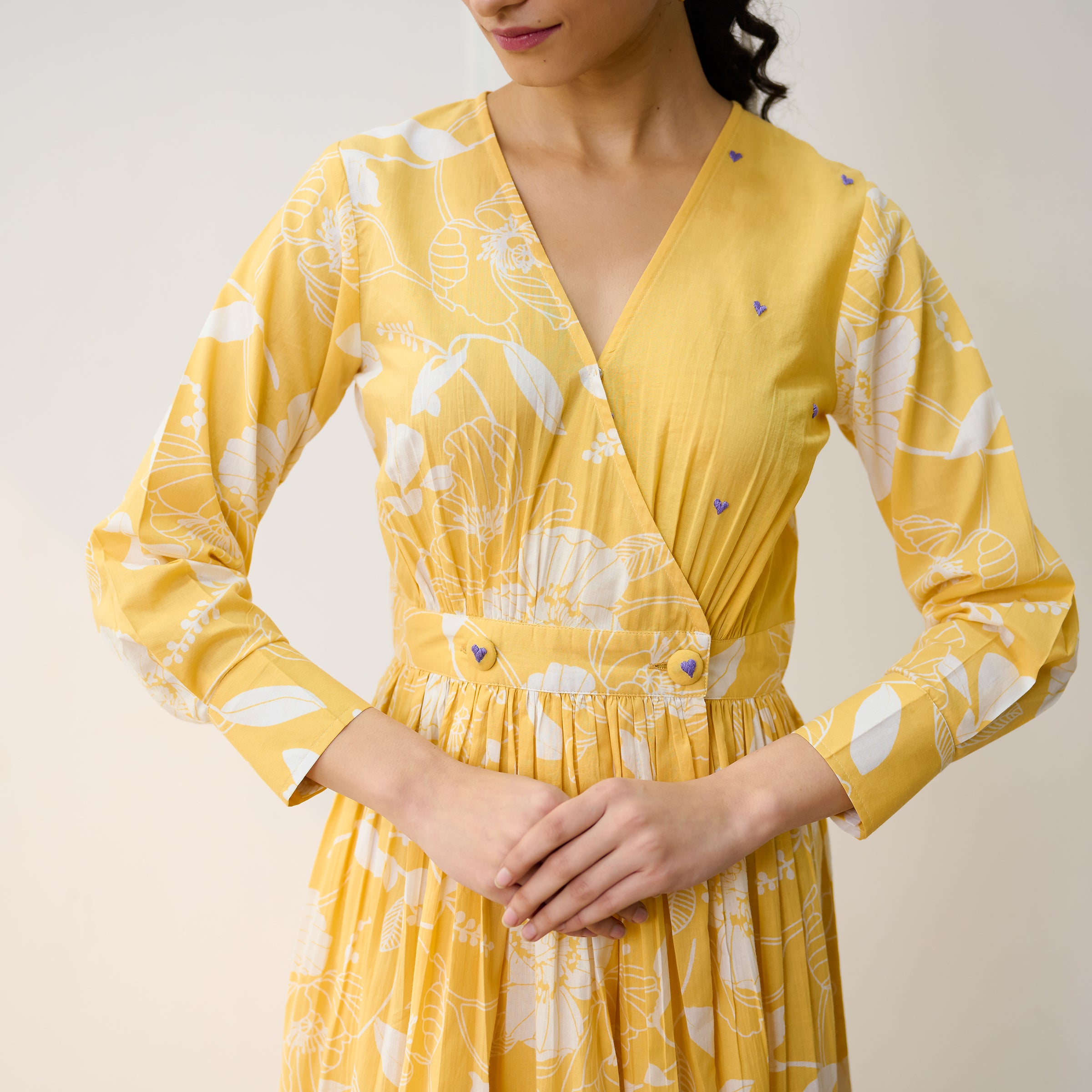 Buy Mango Yellow Ayesha Cotton Overlap Dress with Hand Embroidery Detail | Rustorange Buy Mango Yellow Ayesha Cotton Overlap Dress with Hand Embroidery Detail | Rustorange
