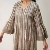 Dabu Inspired Grey Cotton A-line Dress with Pintuck Detail