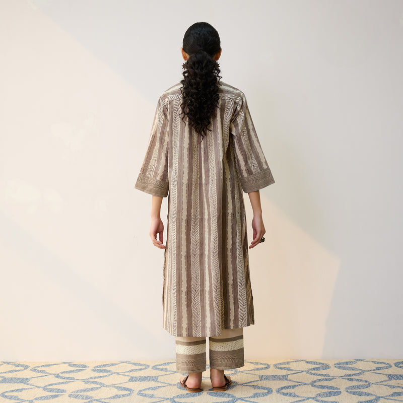 Dabu Inspired Grey Cotton Shirt Kurta with Pant