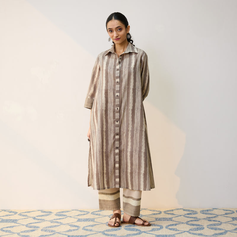 Dabu Inspired Grey Cotton Shirt Kurta with Pant