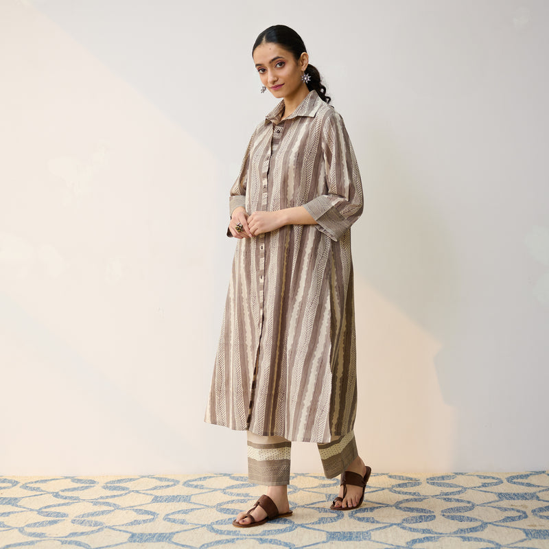 Dabu Inspired Grey Cotton Shirt Kurta with Pant