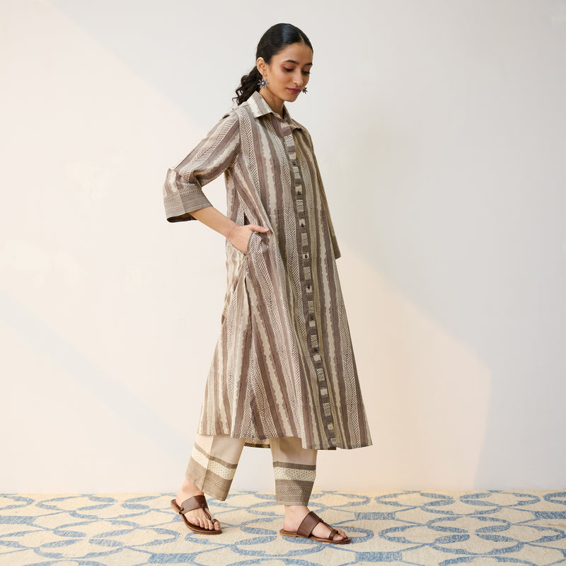 Dabu Inspired Grey Cotton Shirt Kurta with Pant