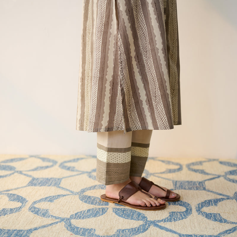 Dabu Inspired Grey Cotton Shirt Kurta with Pant