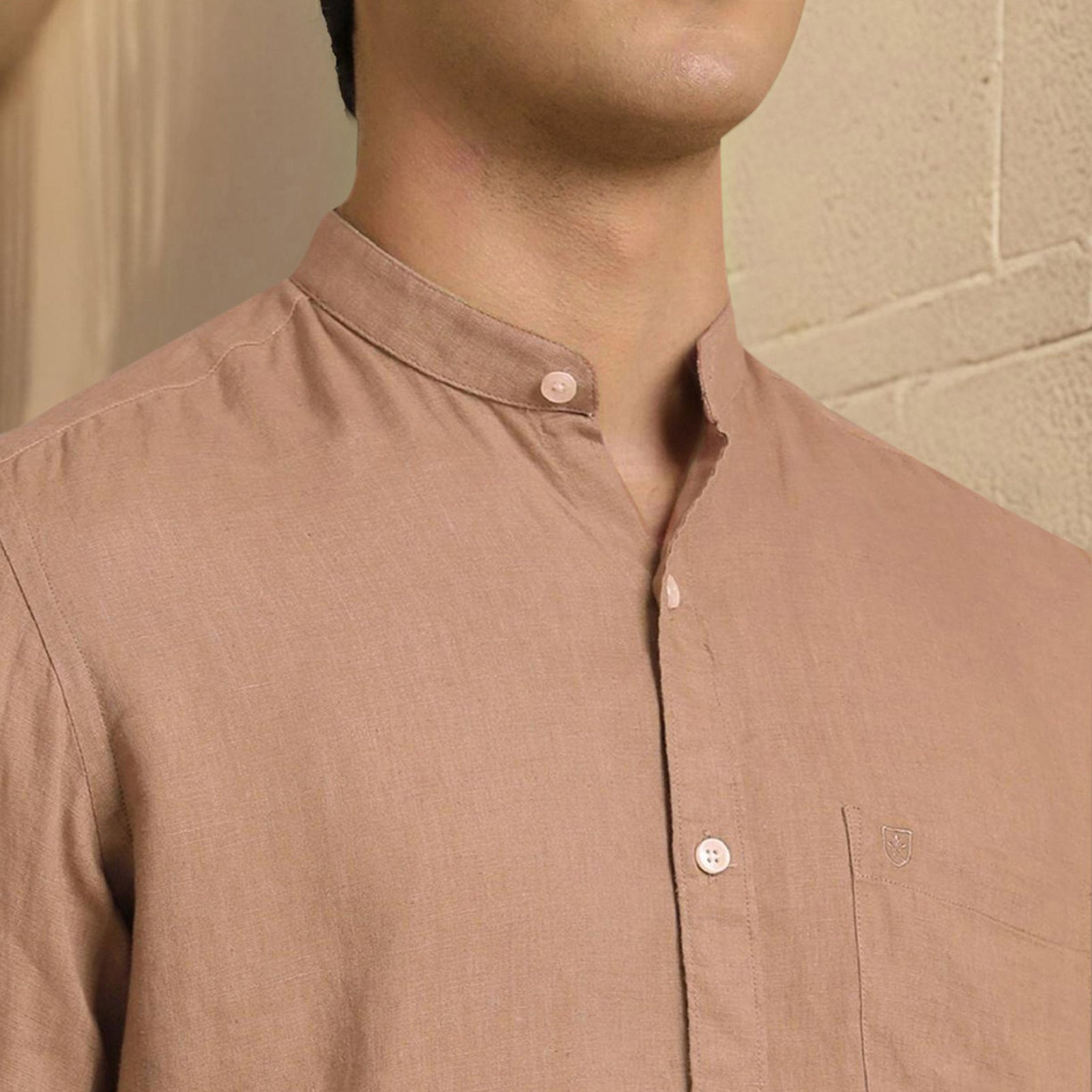 winter wedding dress attire Buy Brown Mandarin Collar Solid Linen Cotton Shirt for Men