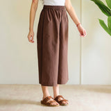 High Waist Elasticated Cotton Culottes - Choco Brown