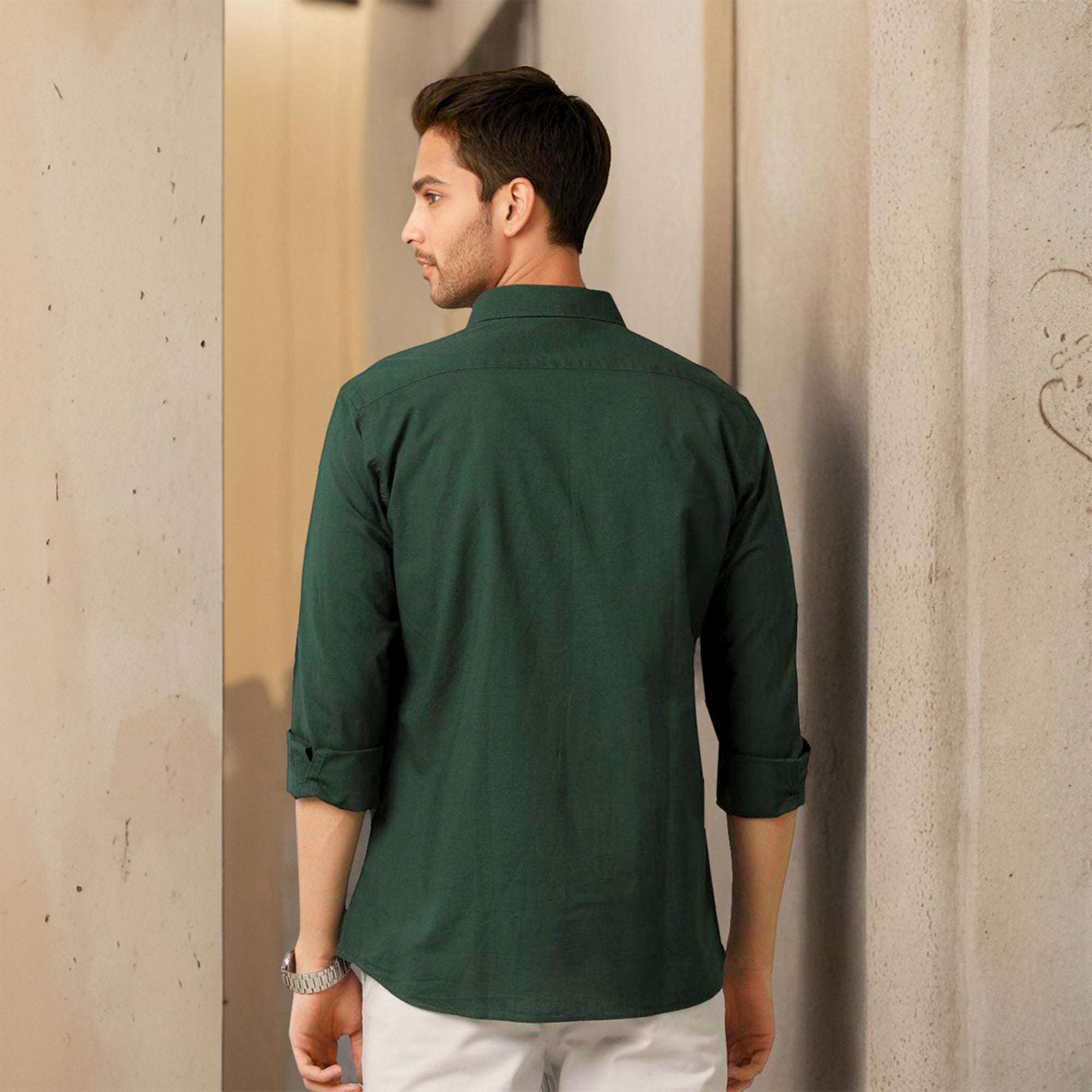 Buy Green Solid Linen Cotton Shirt for Men | Rustorange