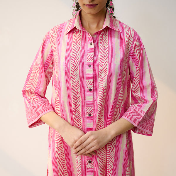 Dusty Pink Cotton Shirt Kurta with Pant