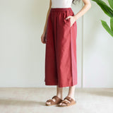 High Waist Elasticated Cotton Culottes - Maroon