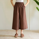 High Waist Elasticated Cotton Culottes - Choco Brown