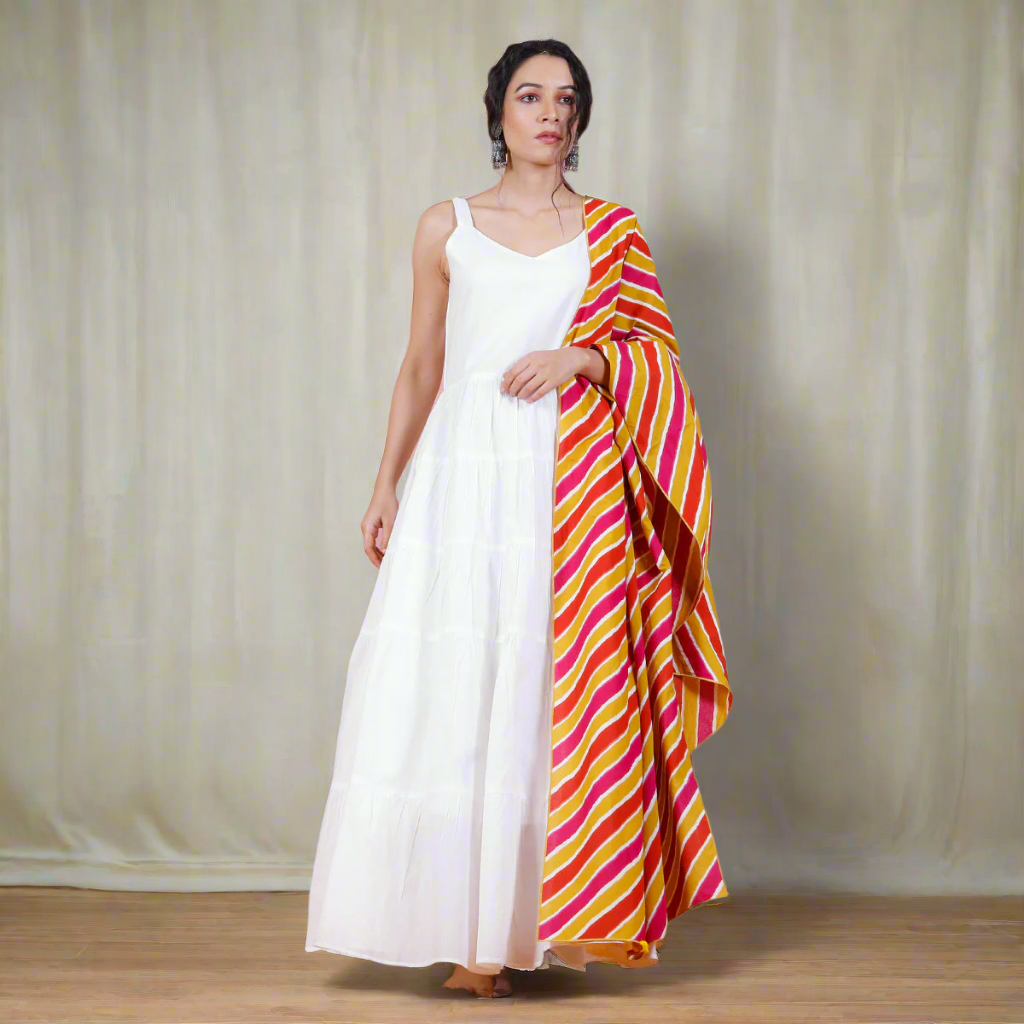 dupatta dress Buy Peach & Pink Leheriya Inspired Dupatta with White Tiered Dress