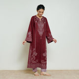 Nura Hand Embroidered Woollen Long Kurta - Maroon