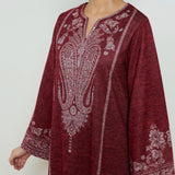 Nura Hand Embroidered Woollen Long Kurta - Maroon