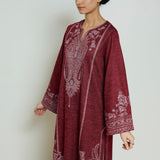 Nura Hand Embroidered Woollen Long Kurta - Maroon