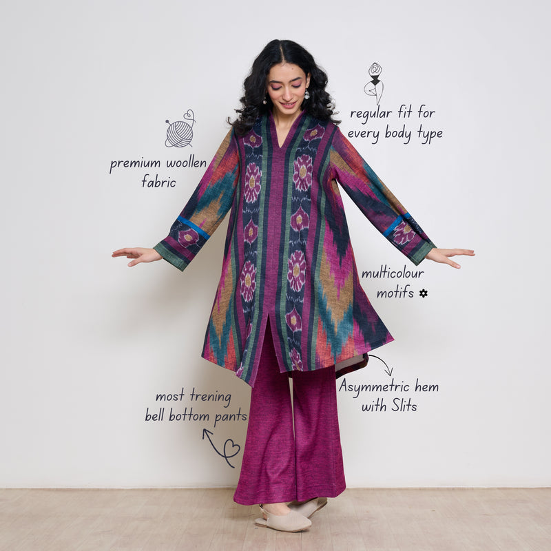 Autumn Woollen Coord Set - Black & Multicolour