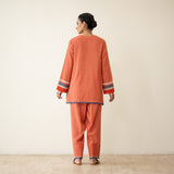 Nazreen Lace Detailed  Slub Cotton Salwar Set - Rust