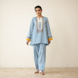 Nazreen Lace Detailed  Slub Cotton Salwar Set - Asmani