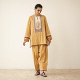 Nazreen Lace Detailed  Slub Cotton Salwar Set - Ochre