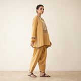 Nazreen Lace Detailed  Slub Cotton Salwar Set - Ochre