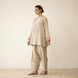 Nazreen Lace Detailed Slub Cotton Salwar Set - Cardamom