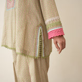 Nazreen Lace Detailed Slub Cotton Salwar Set - Cardamom