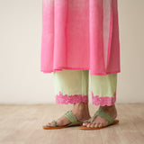 Cherry Blossom Embroidered Linen Cotton Kurta Set - Pista Green & Candy Pink
