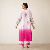 Cherry Blossom Embroidered Linen Cotton Kurta Set - Cherry Pink