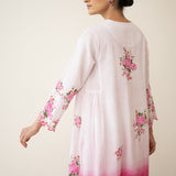 Cherry Blossom Embroidered Linen Cotton Kurta Set - Cherry Pink